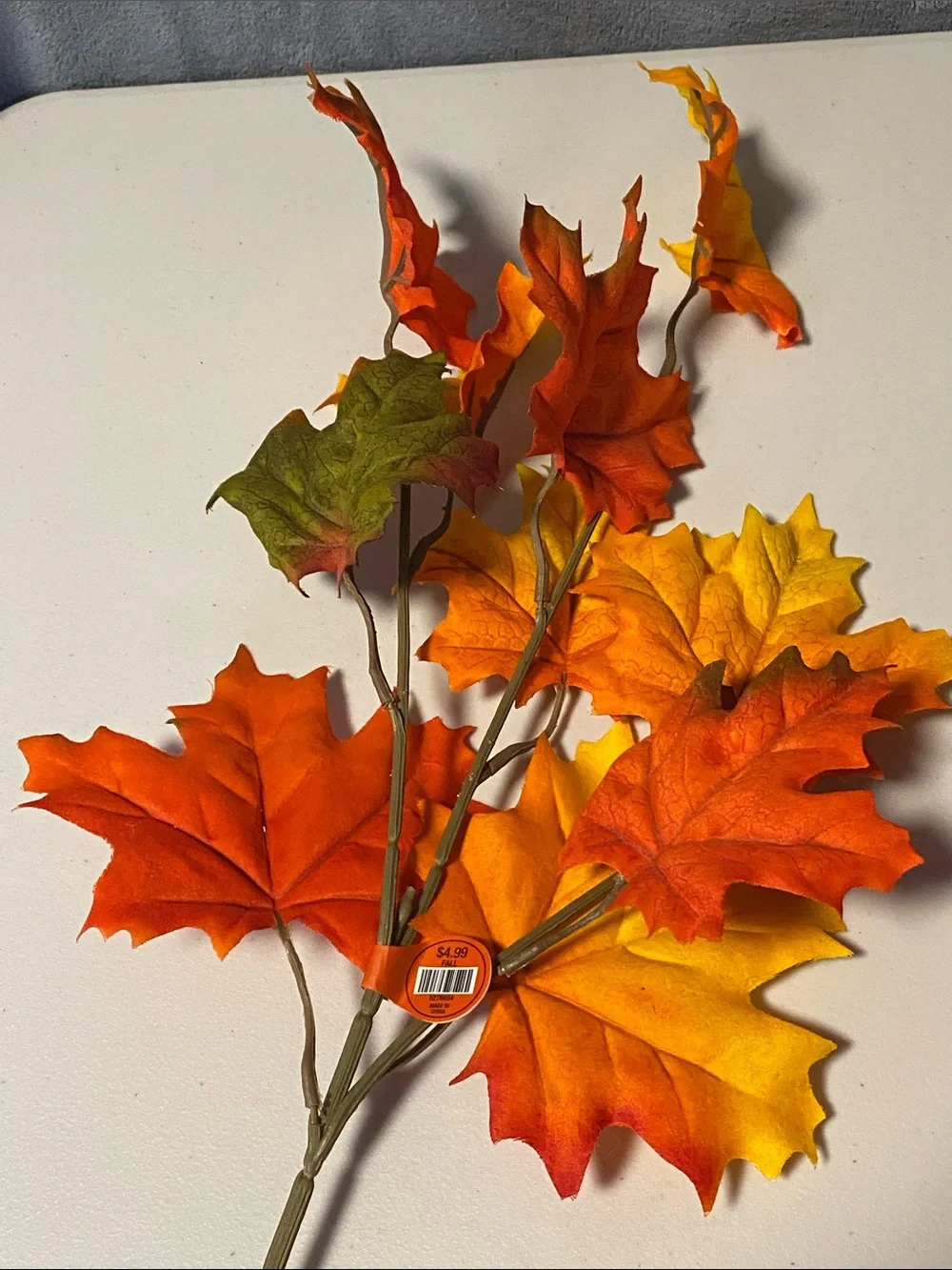 Set of 18 Faux Chrysanthemum Stems and Maple Leaf Pick